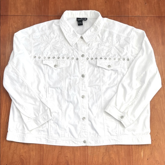 Carole Little Denim Jean Jacket w/Floral Embroidered and Beaded Accents. - Picture 1 of 16